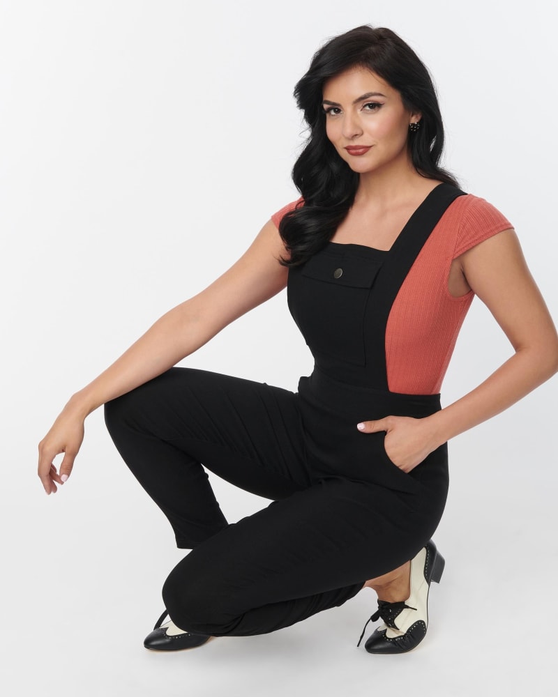 Unique Vintage Black Skinny Leg Overalls Black